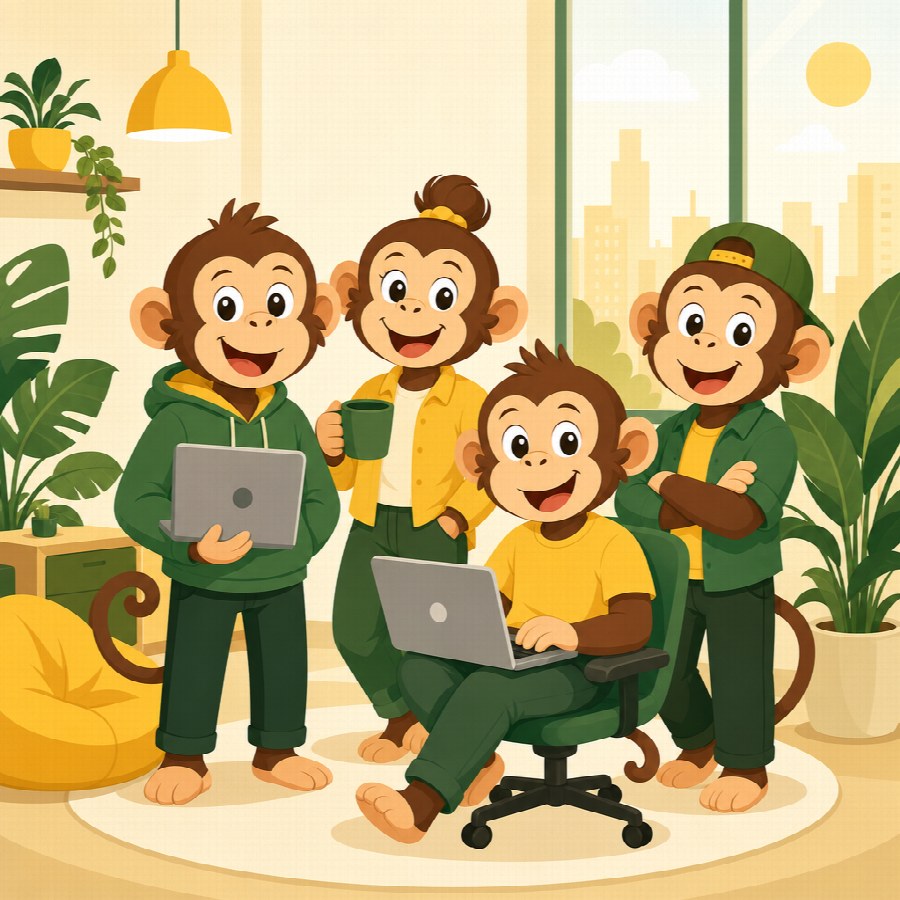 The Monkey Code team of cartoon monkeys building digital solutions for Australian businesses